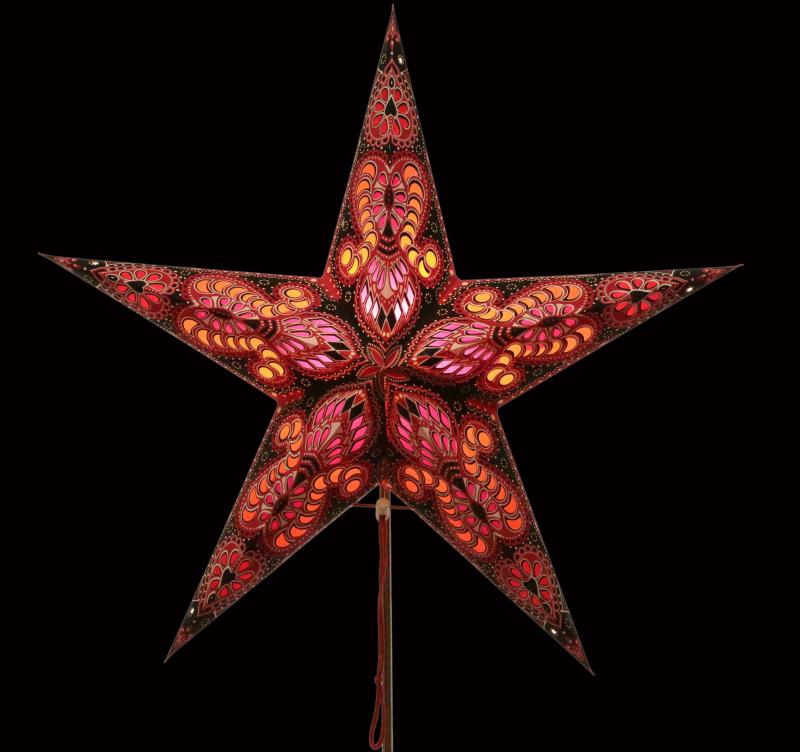 Ganesha red/white dots - Foldable glowing star, paper poinsettia with 5 points, 60 cm - Kopie